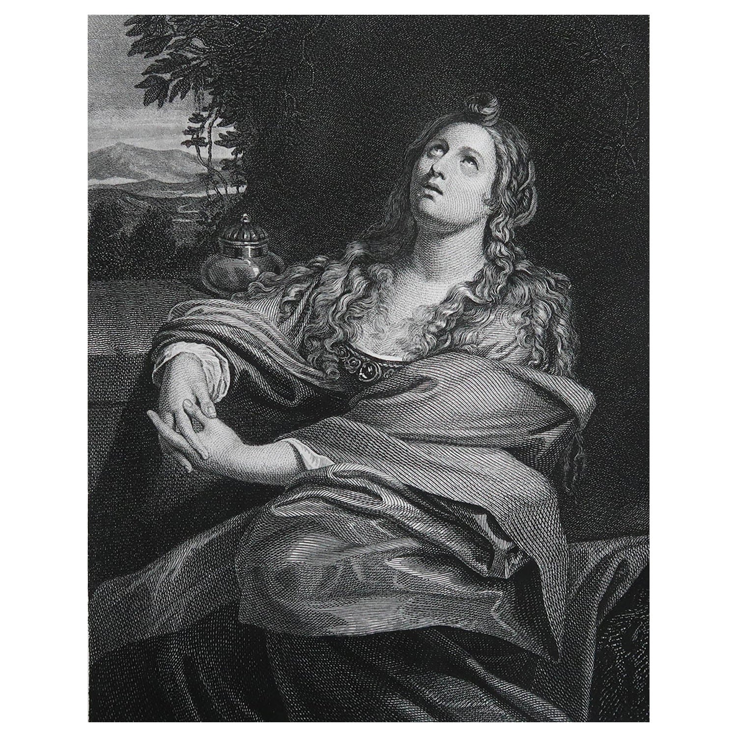 Original Antique Print After Domenichino, Mary Magdalen, circa 1850