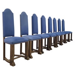 Set di 8 sedie in legno e tessuto in stile antico francese Luigi XIII