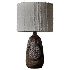 Used Giarusso Owl Shaped Ceramic Table Lamp with Dedar Lamp Shade