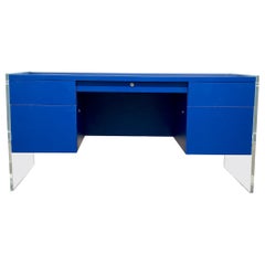 Used 1970s Rare Royal Blue Floating Lucite Executive Desk