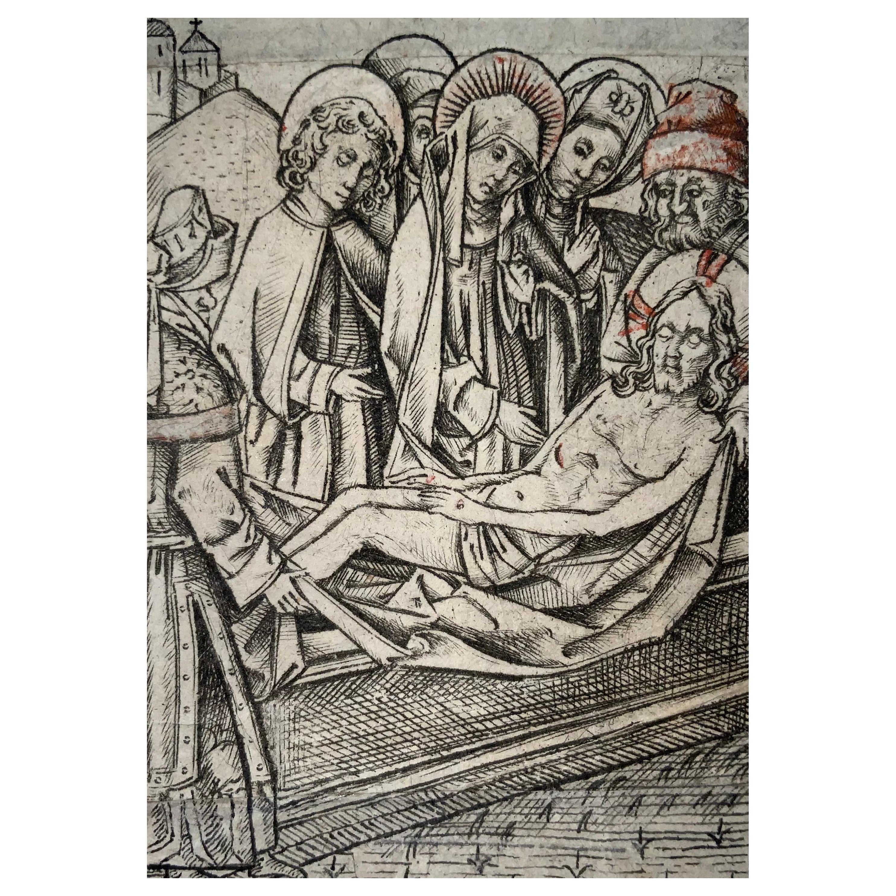 1460 c Israhel van Meckenem, Burial of Christ, metalcut, mid-15th Century For Sale