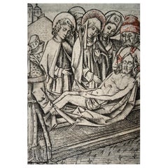 Antique 1460 c Israhel van Meckenem, Burial of Christ, metalcut, mid-15th Century