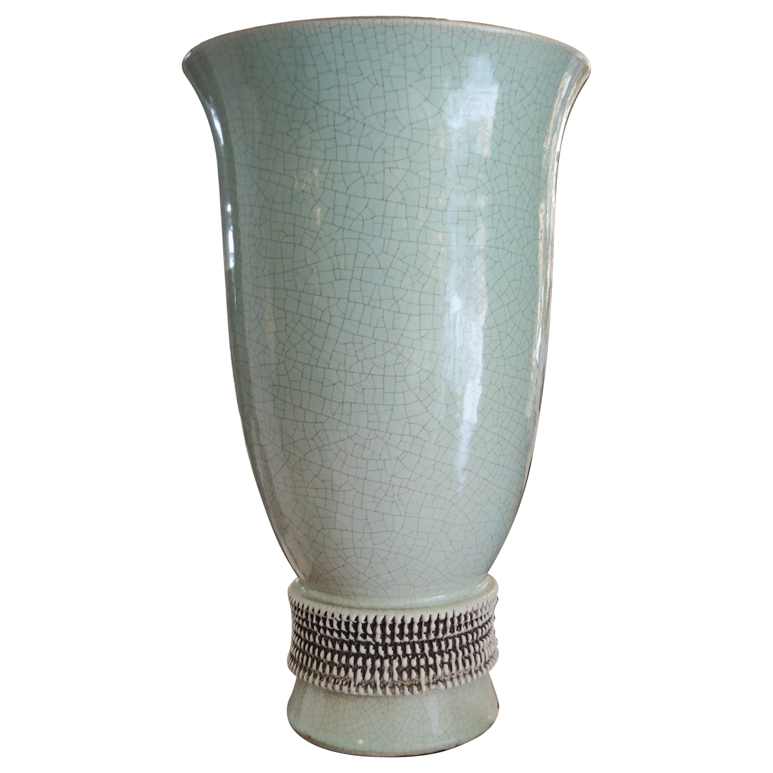 Jean Besnard Lampe aus grüner, rissiger Keramik, um 1930 im Angebot