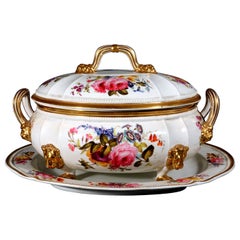 Derby Porcelain Large Botanical Soup Tureen, Cover & Stand