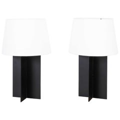 Pair of 'Croisillon' Blackened Steel Lamps and Parchment Shades by Design Frères