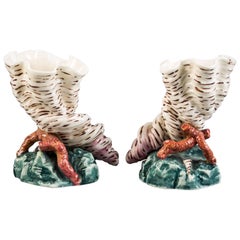 Pair of English Porcelain Shell Shaped Vases, Worcester, circa 1890