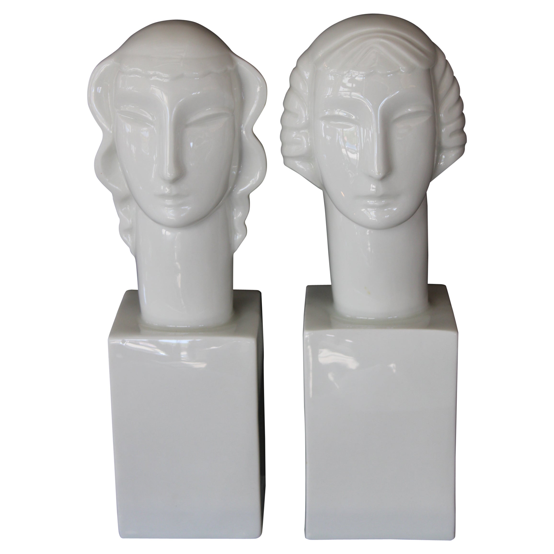 Pair of Porcelain Busts by Geza de Vegh for Lamberton Scammell For Sale