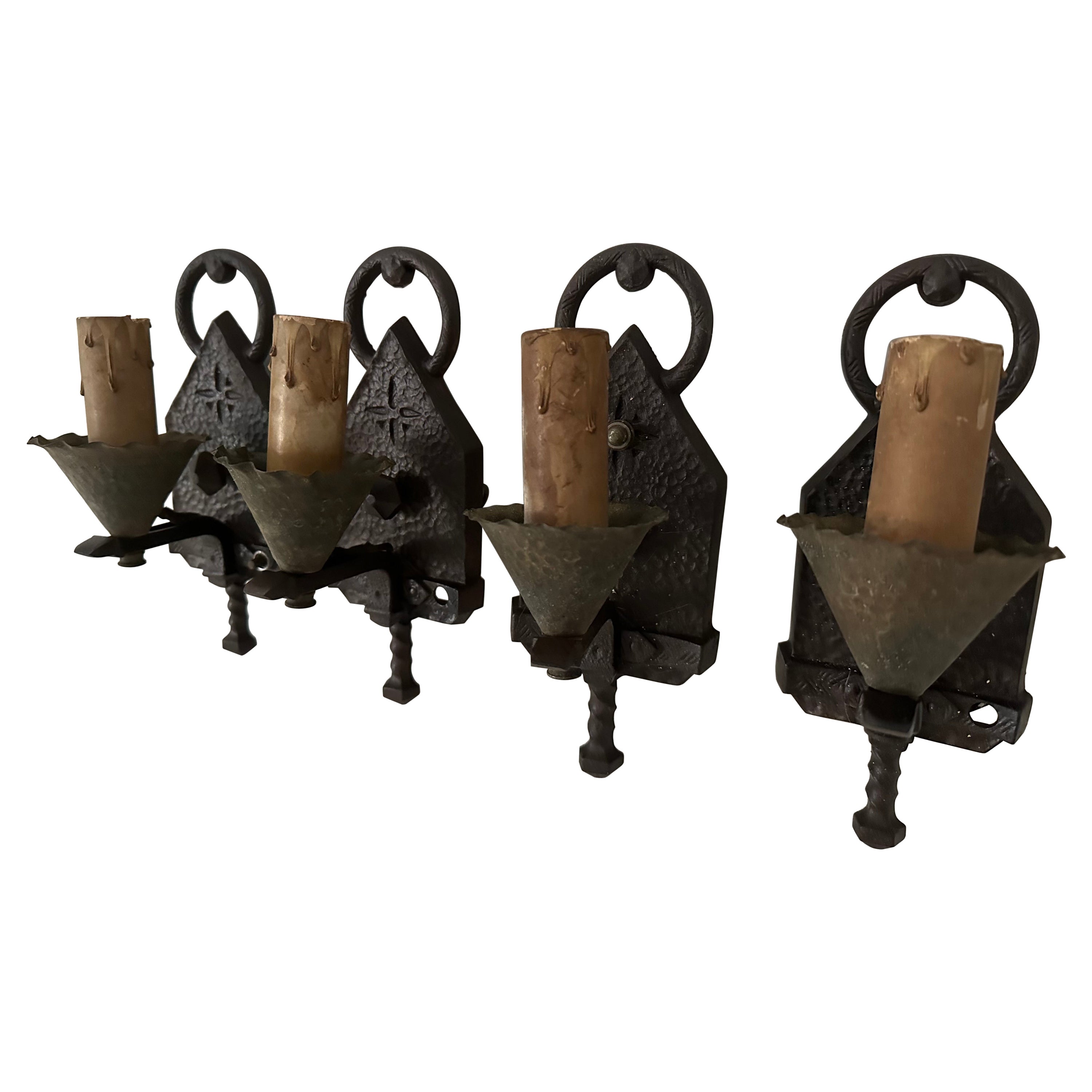 Set of 4 Gothic Style Wall Sconces For Sale
