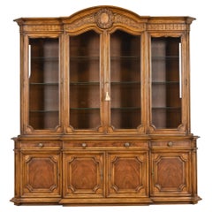 Karges French Regency Louis XVI Burled Walnut Breakfront Bookcase Cabinet, 1960s
