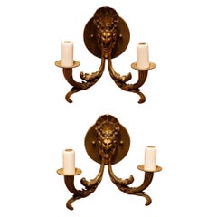 Pair Antique Classical Two-Arm Sconces with Faces of Bacchus
