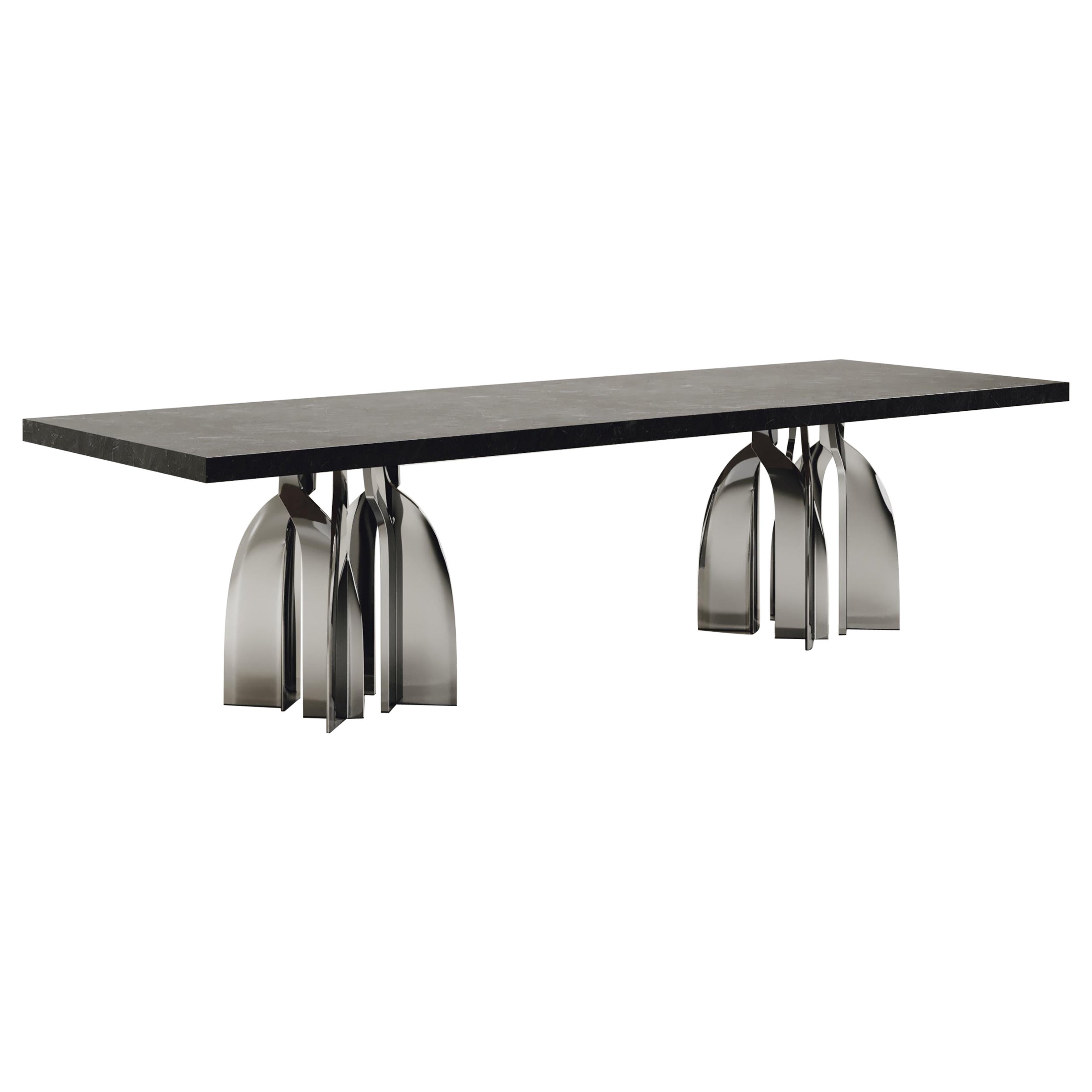 Sculptural Dining Table in Shell & Stainless Steel by Kifu Paris For Sale