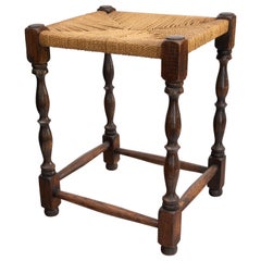 Antique English Oak Woven Cord Rope Stool Footstool, circa 1900