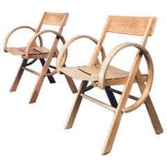French Designed Handmade Oak Side Chair set, France 1950's