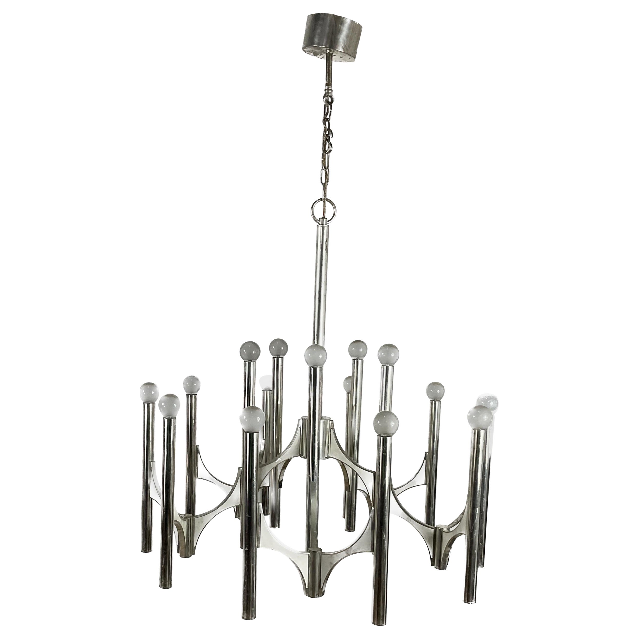 Mid-century silver plated chandelier by Gaetano Sciolari for Lightolier , Italy  For Sale