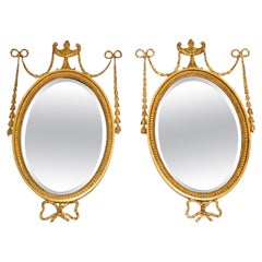 Pair of Antique Gilt Wood Adam Style Mirrors
