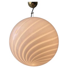 Large Vintage Murano Pendant Ceiling Lamp White Swirl Glass Original 70s Italian