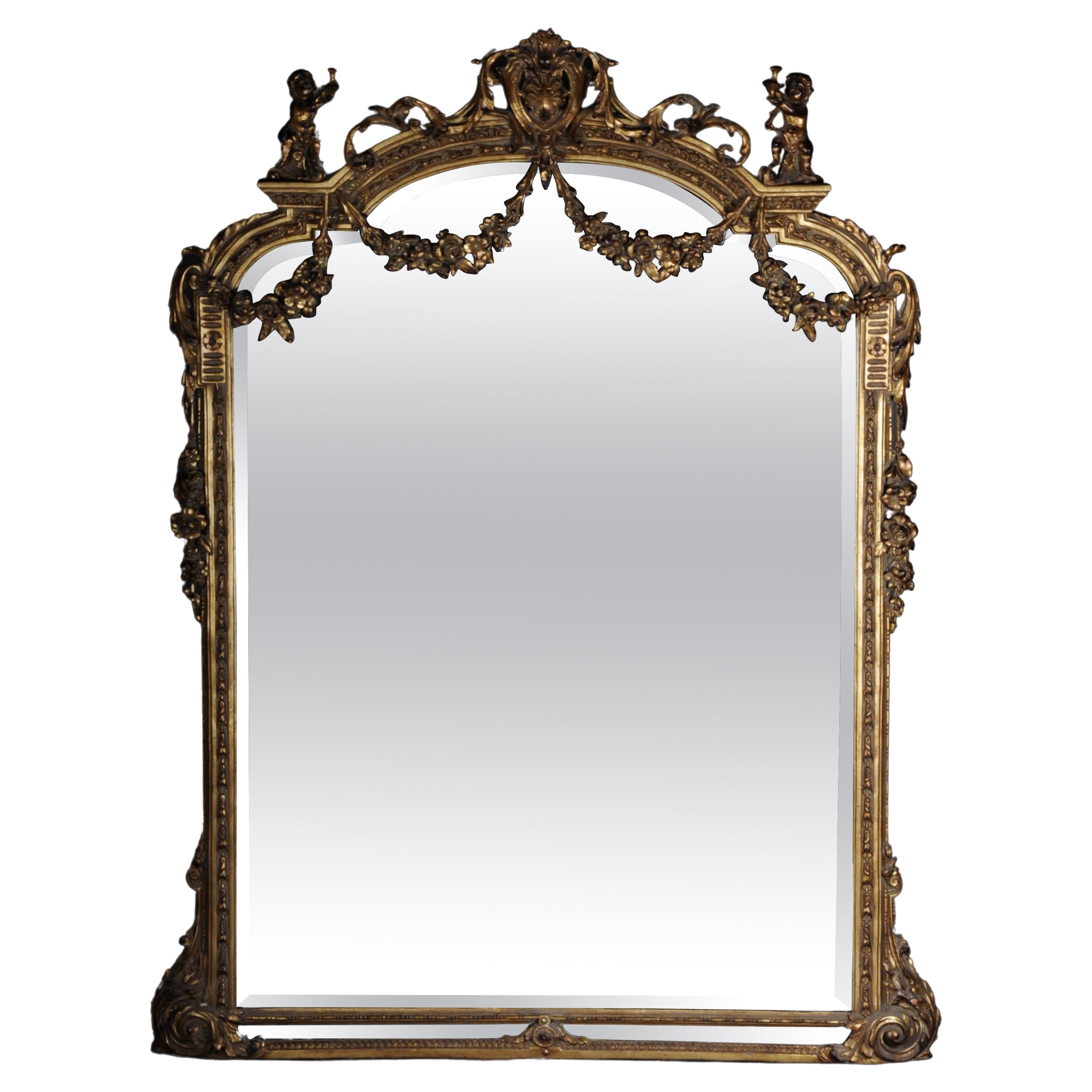 Grand miroir sur pied de style Louis XVI en bois de hêtre massif en vente