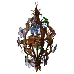  French Colourful  Flowers Crystal Prisms Maison Baguès Style Tole Chandelier