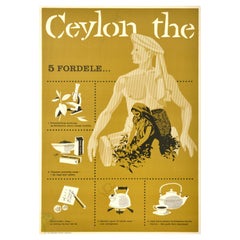 Original Retro Drink Advertising Poster Ceylon Tea Benefits Midcentury Art