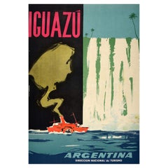 Original Vintage Travel Poster Iguazu Falls Argentina South America Midcentury