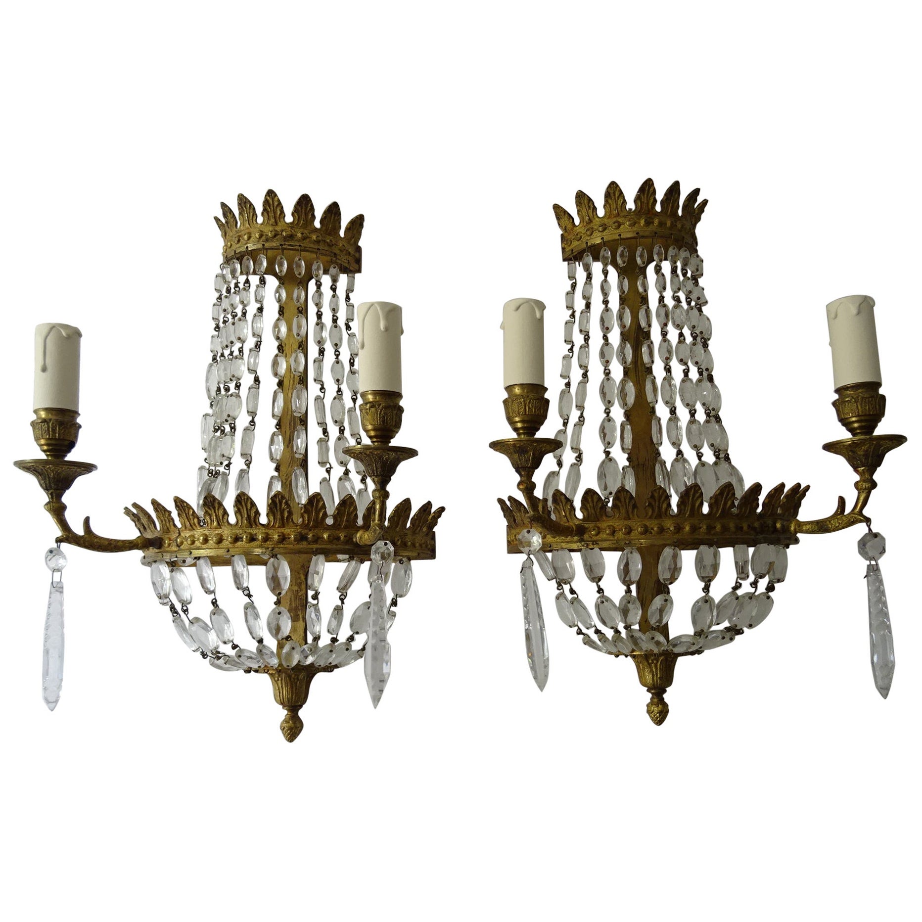 Raros Prismas Ovalados de Cristal Imperio de Bronce, circa 1850
