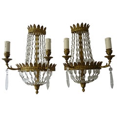 Appliques Empire en bronze à prisme ovale en cristal rare, vers 1850