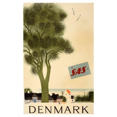 Original Vintage Travel Poster Denmark SAS Viggo Vagnby Kro Inn Scandinavia