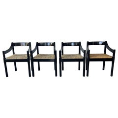 Used Set of x2 Glossy Black Carimate Carver Chairs By Vico Magistretti 