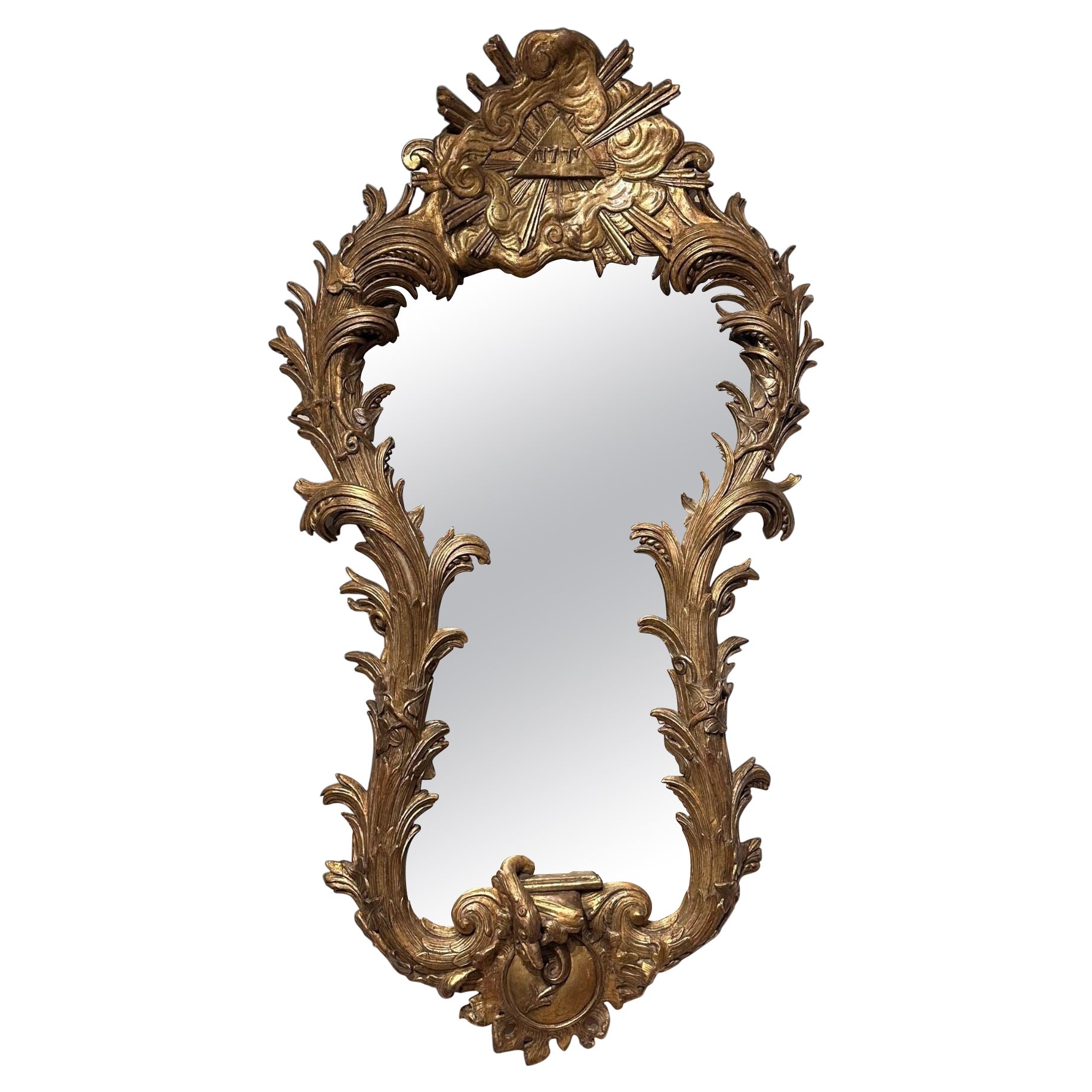 An Unusual Large Carved Giltwood Wall Mirror For Sale