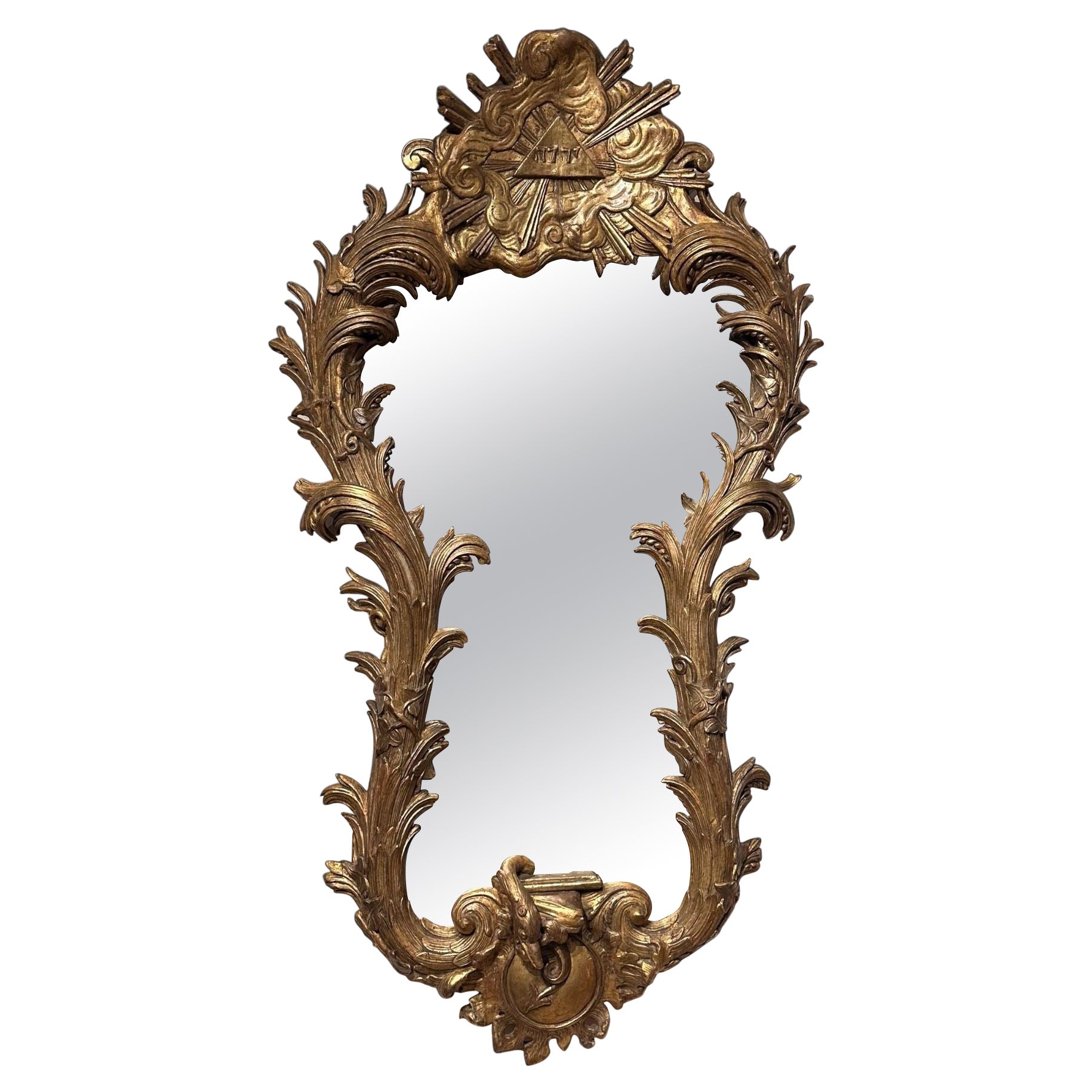 An Unusual Large Carved Giltwood Wall Mirror