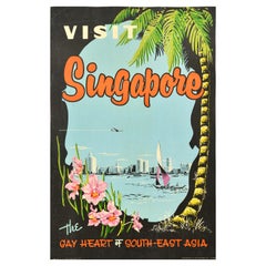Original Vintage Travel Poster Singapore Gay Heart Of South East Asia Orchid Art