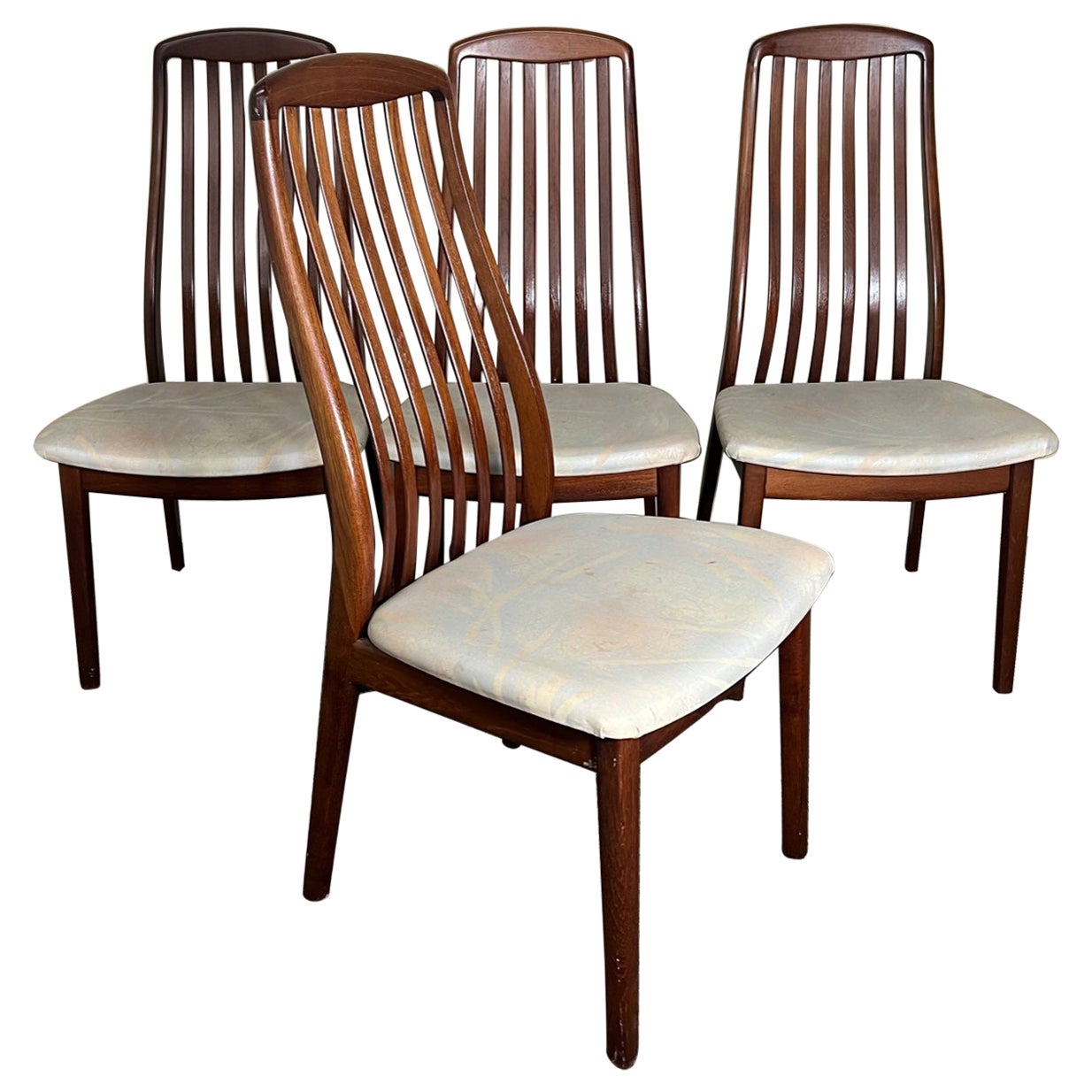 4 Danish Mid Century Modern Dining Chairs by Schou Andersen Slat Back Mahogany
