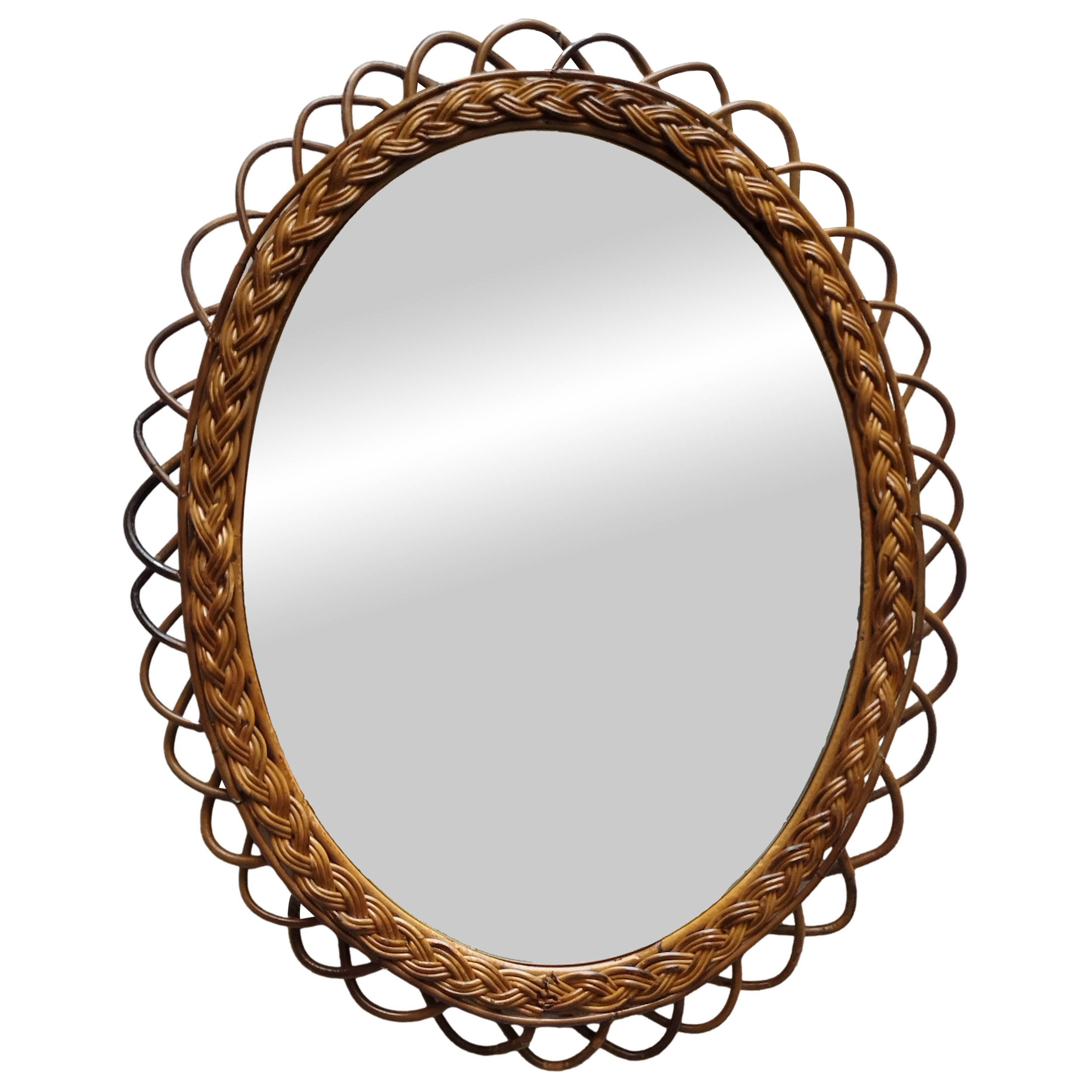 Bamboo and Rattan Wall Mirror, Italy, 1960s