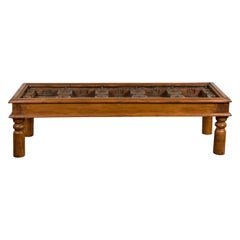 Antique Indian Sheesham Wood and Iron Exterior Door Made into a Coffee Table