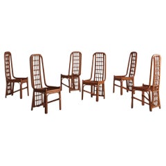 Set of 6 Sculptural Bamboo + Cane Dining Chairs, Italy 1970s