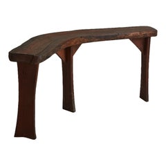 Curved Stained Oak Bench, France 20th Century