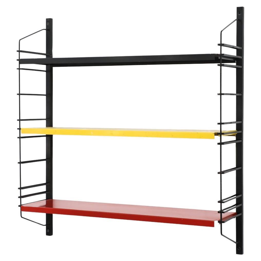 Black, Yellow & Red Tomado Style Industrial Metal Shelving by Drentea, 1960's For Sale