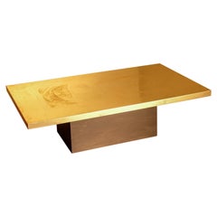 Retro Acid-etched brass coffee table signed Christian Krekels, 1977