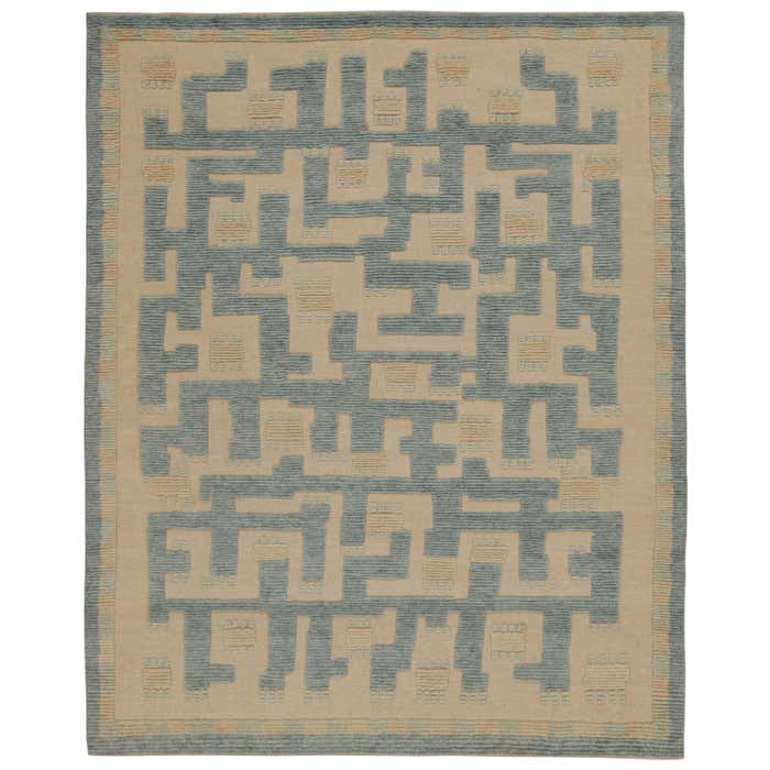 Rug and Kilim’s Scandinavian Style Rug in Blue and Beige Geometric ...