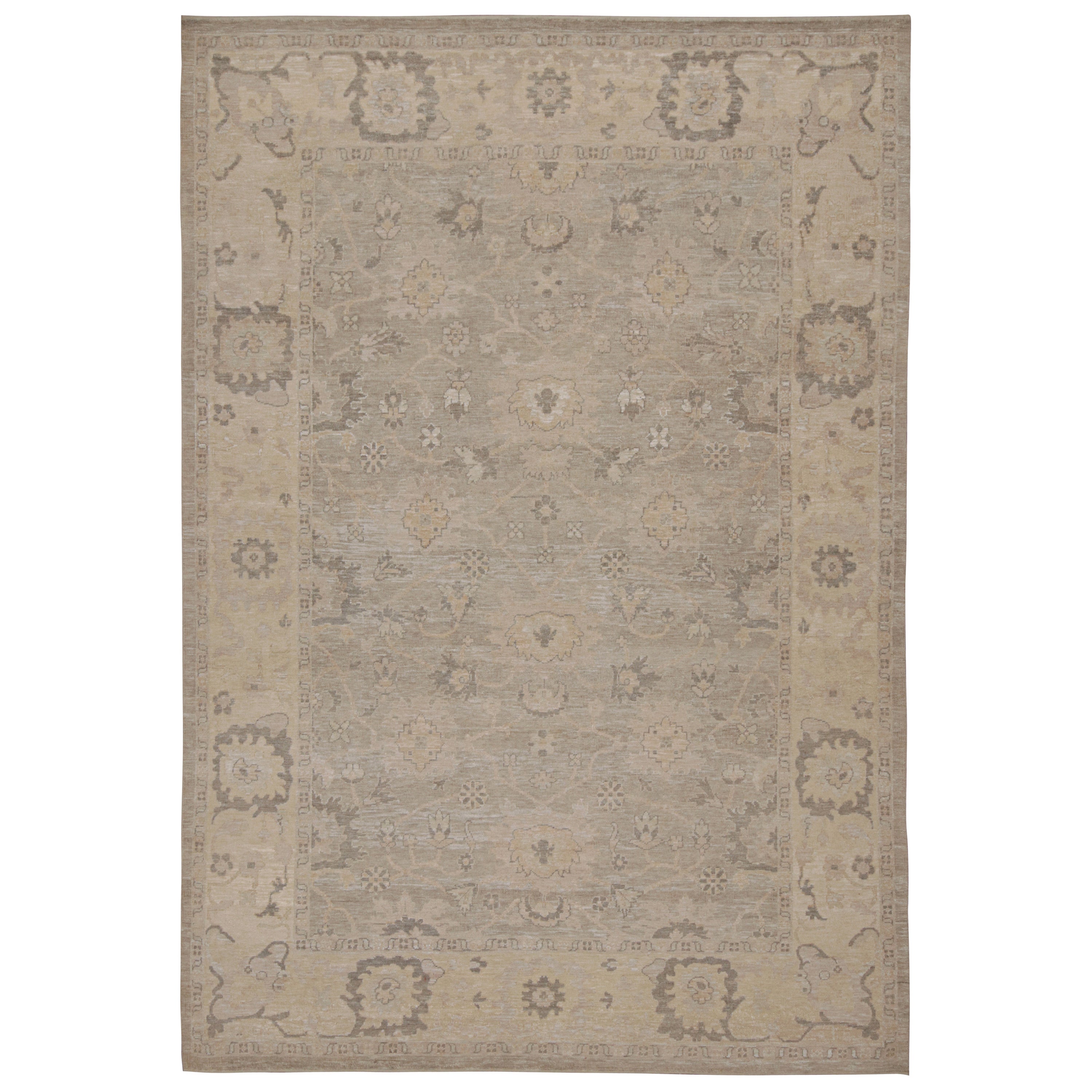 Rug & Kilim’s Oushak Style Rug in Gray & Beige Floral Patterns For Sale