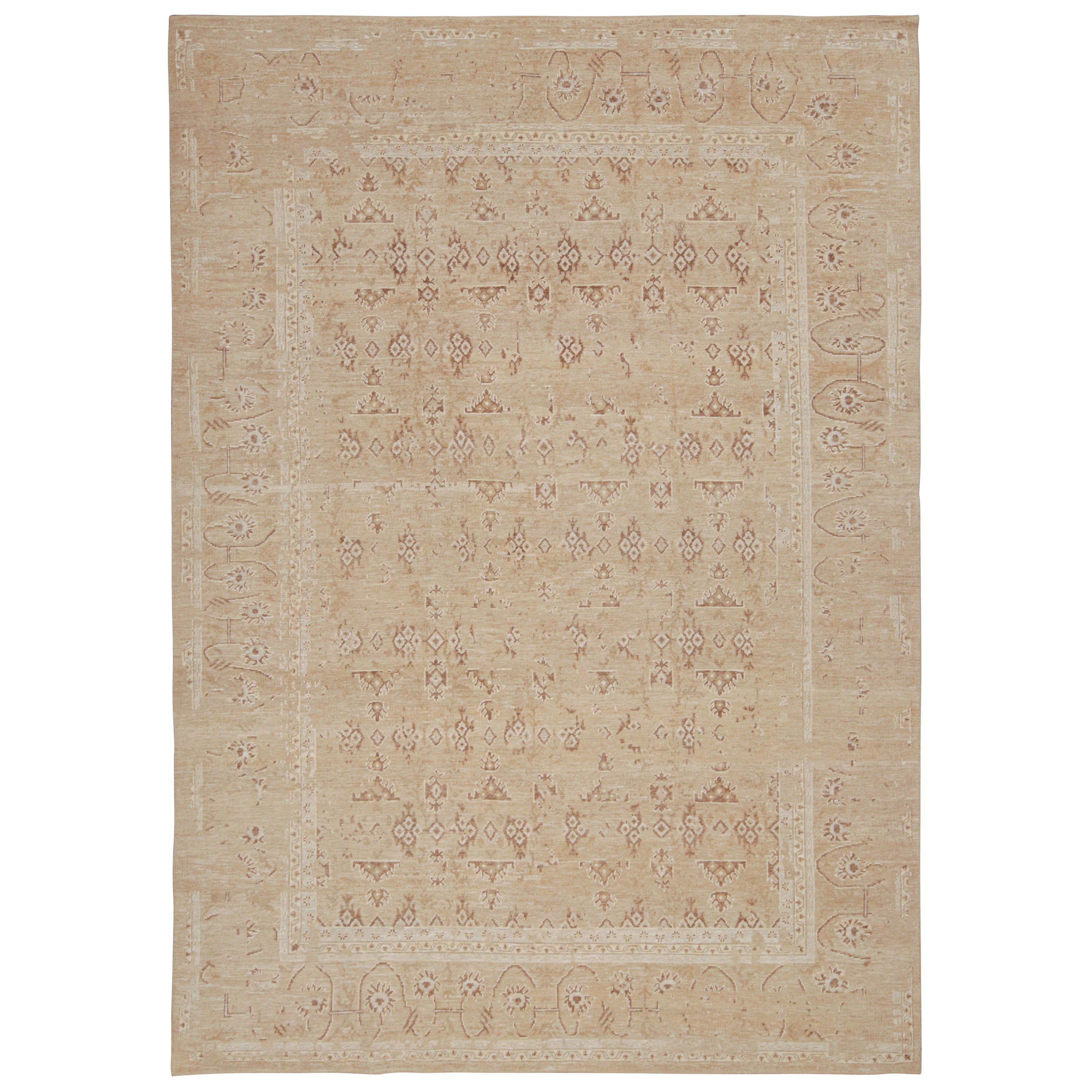 Rug & Kilim’s Oushak Style Rug in Gray & Beige Floral Patterns For Sale