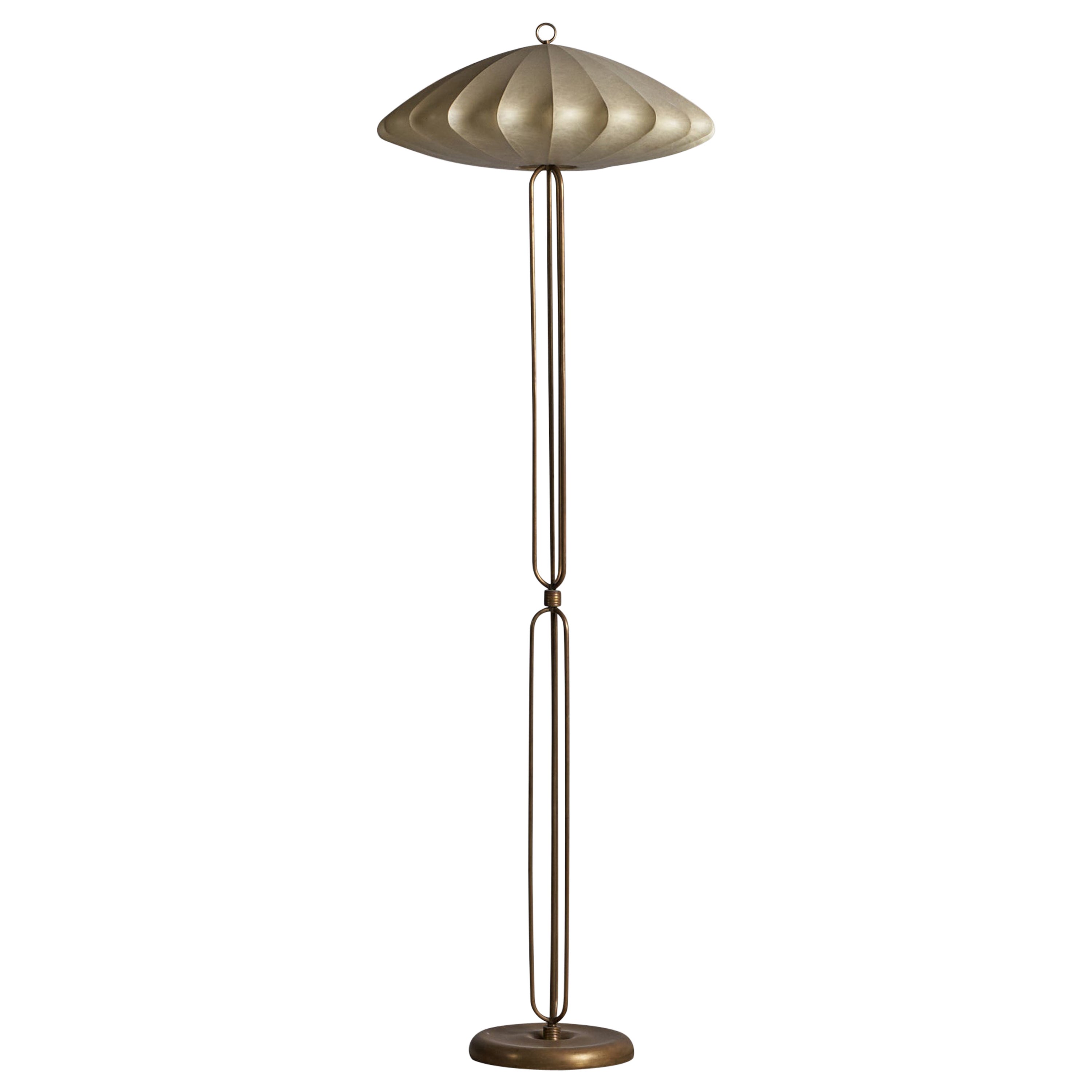 Italian Designer, Floor Lamp, Brass, Resin, Italy, 1940s For Sale