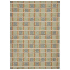 Rug & Kilim’s Scandinavian Style Kilim in Blue, Green & Orange Geometric Pattern