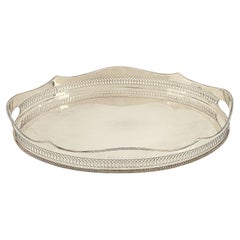 English Silver Oval Gallery Serving or Drinks Tray
