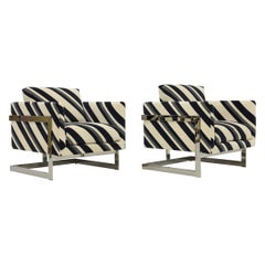 Milo Baughman T-Back Lounge Chairs in Kelly Wearstler Sereno Stripe Velvet