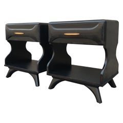 Pair Franklin Shockey Sculptured Pine Black Laquered Nightstands or End Tables