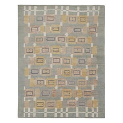 Rug & Kilim’s Scandinavian Style Rug in Blue, Brown, Gold & Gray Patterns