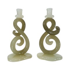 Pair of candlesticks in Murano glass by Archimede Seguso circa 1950