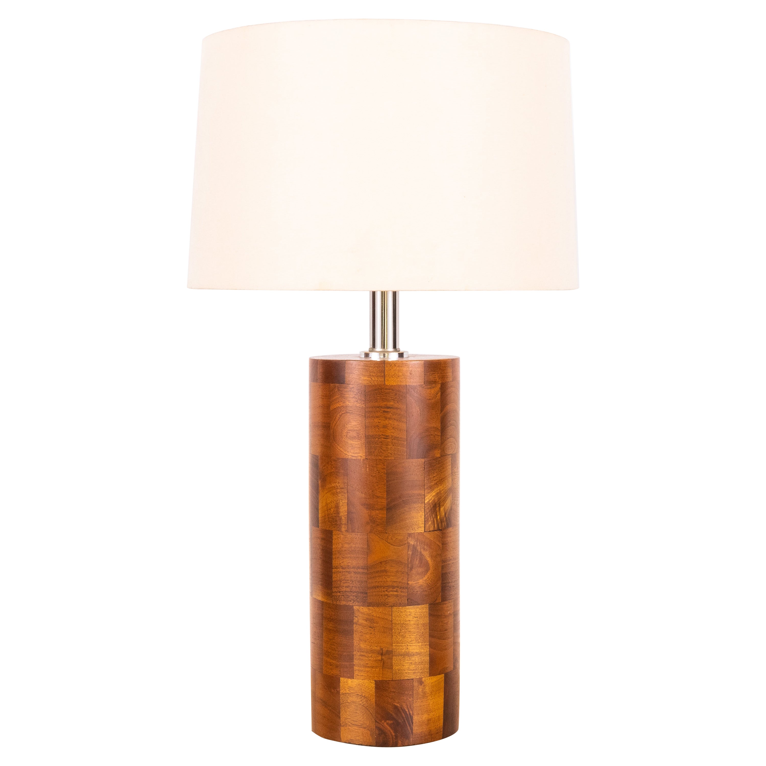 Tall Wood Block Column Lamp with Linen Shade by Amter Craft For Sale