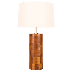 Used Tall Wood Block Column Lamp with Linen Shade by Amter Craft